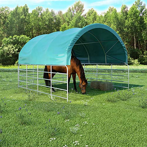 Susany Weidezelt Weidehütte Weideunterstand Weidehütte Pferdestallüberdachung PVC Stahlgestell 3,7x3,7 m Grün