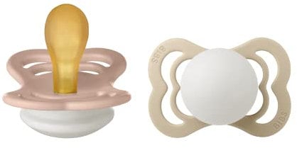 BIBS Supreme Schnuller 2er-Pack, BPA-frei, Symmetrischer Nippel. Naturkautschuk/Latex, Größe 1 (0-6 Monate), Blush/Vanilla Night