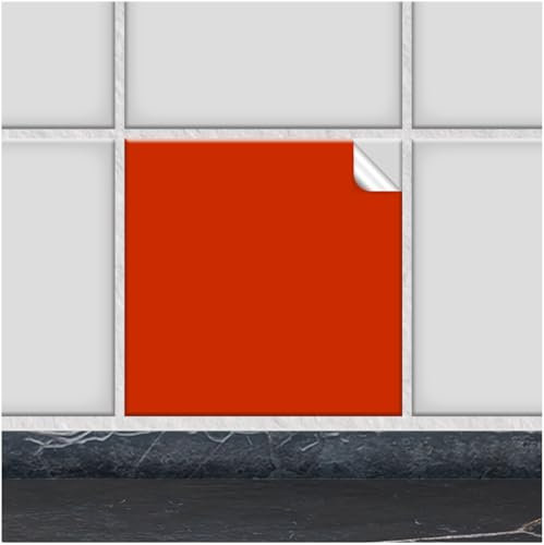 FoLIESEN Fliesenaufkleber einzeln 15x15 cm - Probe-Muster, Testmuster, Farbmuster - Fliesen-Folie selbstklebend - 1 Klebefliese zum Ausprobieren, .:Orangenrot matt