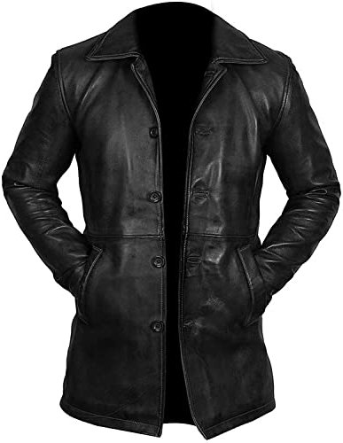LP-FACON Men's Leather Dress Coat - 3/4 Length Sport Duster for Men