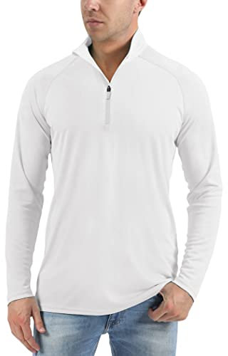 KEFITEVD Mens 1/4 Zip Long Sleeve Top Sun Protection UPF 50+ Shirt Quick Dry Sport Tops with Stand Collar,White,S