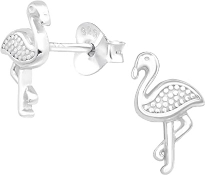 Laimons Kinder Mädchen-Ohrstecker Flamingo Vogel Tier 5 mm x 10 mm Glanz Matt aus Sterling Silber 925