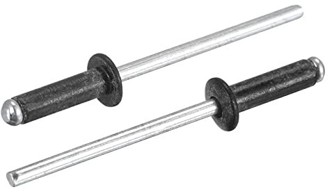 sourcing map Aluminum Blind Rivets, 3.2mm x 11mm 30mm Mandrel Open End Rivet Flat Round Head for Joining Metal Plate Leather, Black 100 Pcs