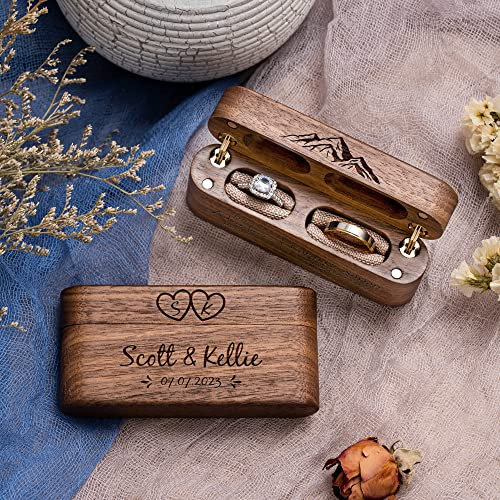 KEMEILA Gravierte Holz-Doppelring-Box, personalisiertes Geschenk für Braut und Bräutigam, individuelle Ringbox, Verlobungsantrag, Geburtstag, Party, Hochzeit