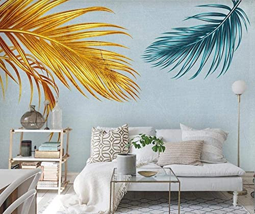 Mural Wallpaper Photo Home Custom 3D Photo Wallpaper Golden Blue Leaves Wall Painting Art Mural Wallpaper Living Room Tv Background Wall Papers Office Bedroom Dining Room Home Decor 157X 110