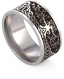SIPURIS Tree of Life Ring for Men Odin's Raven Celtic Knot Viking Rings for Men Women Boys Stainless Steel Vintage Amulet Jewelry Size 7-13, 8 UK, Stainless Steel, No Gemstone