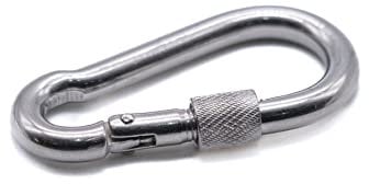 Stainless steel carabiner snap spring hook with lock nut A4 316 marine grade hiking fishing camping keychain eye (10, 10mm x 100mm)