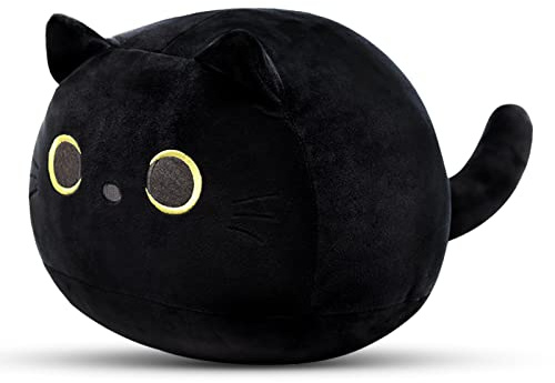 Yamepuia Black Cat Plush,Black Cat Suffed Animal | 3D Soft Cat Shape Design Lumbar Back Cushion Plush Stuffed Cat Doll Toy for Kids Birthday, Chirstmas Gifts, 20cm