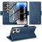 Giyer Handyhülle für iPhone 14 Pro Hülle mit Schutzfolie, Standfunktion Kartenfach Wallet Premium Leder Schutzhülle für iPhone 14 Pro 5G 6.1 Zoll Flip Case Cover Stoßfeste Klapphülle (Blau)