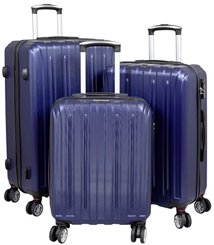 Trendyshop365 Koffer-Set 3-teilig Hartschale Dallas 4 Räder Zahlenschloss Blau