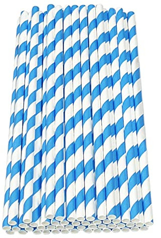 Haobase Lot de 50 pailles en papier biodégradables pour boire des cocktails, du café, des boissons froides (bleu)