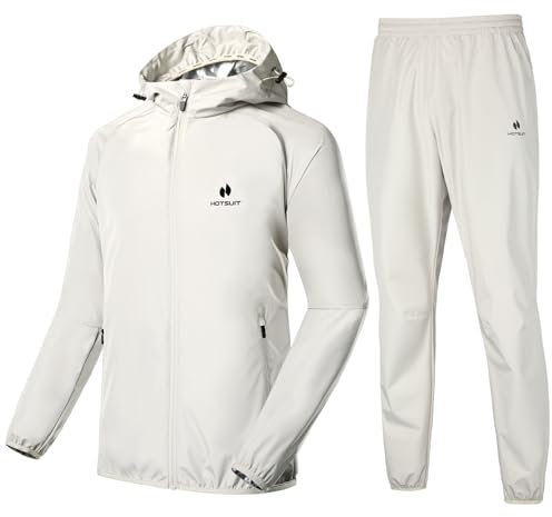 HOTSUIT Schwitzanzug herren Abnehmen Herren SaunaTrainingsanzug Fitness Sauna-Reißverschluss schwitzjacke herren Jacken Ganzkörper-Herren-Trainingsanzug,Schwarz Grau 3XL