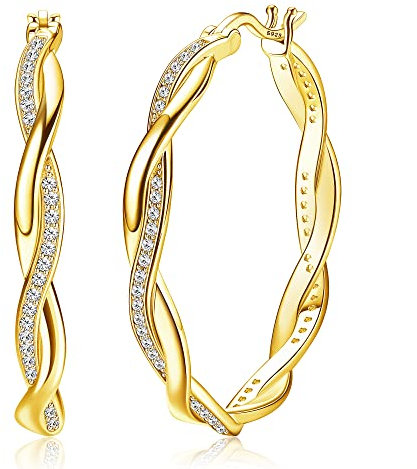 MILACOLATO Ohrringe Silber 925 für Damen - Twisted Creolen Klein Mittel Groß, Gold, Sparkly Cubic Zirkonia, Leichtgewicht, Mode, Hypoallergen