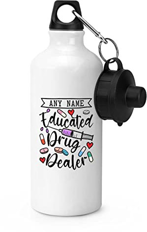 Gift Base Personalised Educated Drug Dealer Sports Bottle Water Gym 600ml White