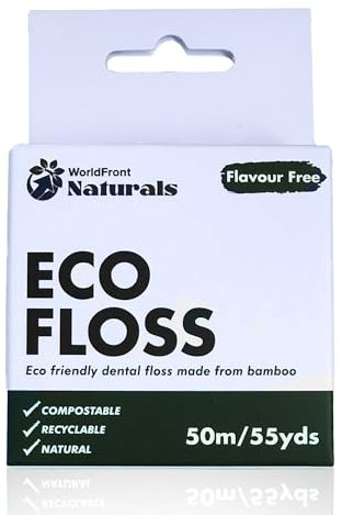 WorldFront Naturals - Filo interdentale per pulire i denti, rimuovere placca e detriti alimentari, filo interdentale biodegradabile, bianco, non aromatizzato, in bambù biologico, confezione