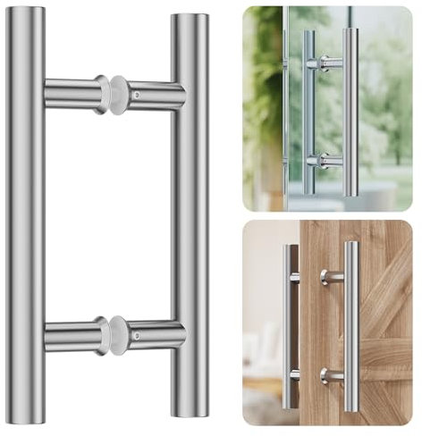 Ranbo Hardware - Maniglia per porta scorrevole in acciaio inox 304, 25,4 cm, a doppia faccia, a forma di H, adatta per porte in vetro e legno, finitura spazzolata