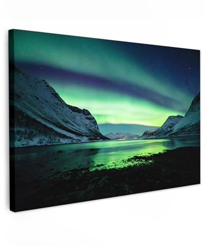 MuchoWow© Leinwand Bilder Groß 120x80 cm XXL Wanddeko Wohnzimmer Aesthetic Room Decor Deko Zimmer Wandbilder Modern Fotogeschenke Bild Natur - Nordlichter - Norwegen - Eis - Berg - Wasser - Schnee