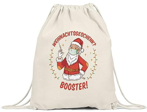 Hey!Print Weihnachtszeit? Booster Turnbeutel Gymsack humorvoller Weihnachtsmann Impfung Weihnachten ist wieder da