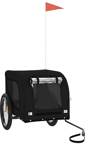 vidaXL Fahrradanhänger für Hunde, Hundeanhänger mit Reflektoren Flagge, Hundetransporter Maximale Belastbarkeit 45kg, Schwarz Oxford-Gewebe Eisen