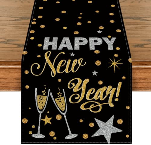Artoid Mode Happy New Year Frohes Neues Jahr 2026 Tischläufer, Saisonnal Winter Küche Tisch Dekoration Drinnen Urlaub Party Dekor 40x140 cm