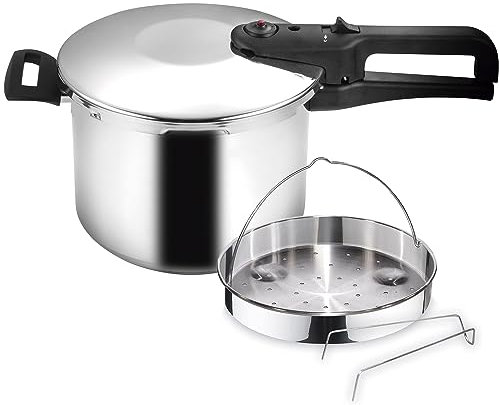 Magefesa ® Magestar olla a presión Súper rápida de 6 Litros y cestillo, fabricada en acero Inoxidable, Apta para Todo Tipo de cocinas INDUCCION, sensor de presión con 2 modos