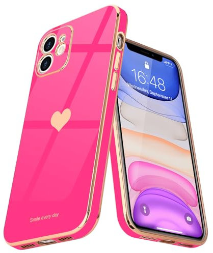 Teageo for iPhone 11 Case Cute Heart Pattern for Women Girls Slim Luxury Bling Plating Soft TPU Anti-Scratch Shockproof Bumper Phone Case for iPhone 11, Hot Pink