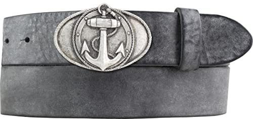 BELTINGER Gürtel mit Anker-Gürtelschnalle aus weichem Vollrindleder 4 cm Used-Look | Druckknopf-Gürtel mit Buckle 40mm | Vintage-Look | Schwarz 90cm