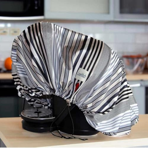 CoverMach Funda Para Cafetera De Tela Elástica Bonita - Compatible Con Nespresso, Dolce Gusto - Fácil Lavado, Ajustable, Ligera y Con Protección Anti Polvo (Rayas Dorado)