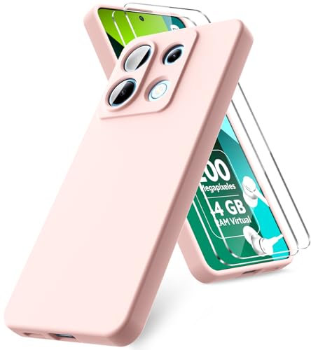 Vansdon Cover Compatibile con Xiaomi Redmi Note 13 Pro 5G / Poco X6 5G, 2 Pellicola Protettiva in Vetro Temperato, Gomma Gel di Silicone Liquida Antiurto Custodia - Rosa