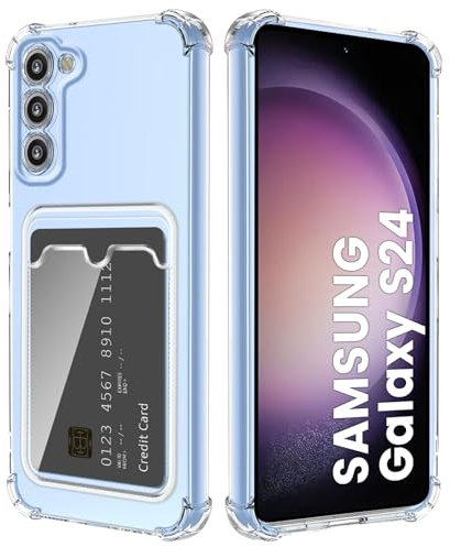 DEVASO Transparente Silicona Funda para Samsung Galaxy S24 Ultra 5G con Tarjetero Cuatro Esquinas Anti-Caídas TPU de Cartera para Porta Tarjetas Carcasa Airbag Anti Arañazos Case