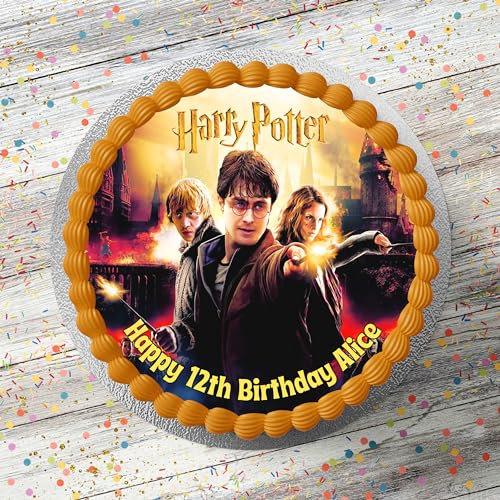 Wizard Themed Personalised PRECUT Cake Topper 7.5 Inch Round Edible Icing Sheet Birthday Cake Decoration