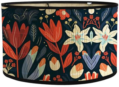 Morbuy Abat Jour en Bambou - Motif Fleurs, Tambour Cylindrique pour Lampe de Table et Sur Pied, Diamètre 30cm, Détachable (Dessin Animé)