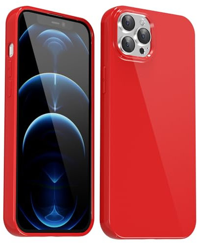 Svanove for iPhone 12 Pro Max Case Silicone, Glossy Soft Rubber Gel Jelly Cute Protective Plastic Simple Plain Phone Case Cover for Women Girl, Slim Thin Flexible Shockproof TPU, Red