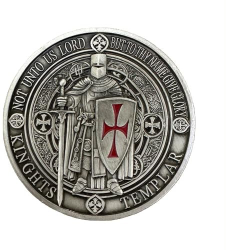 BirchRiver Tempelritter, 3D-Ritter mit Schwert und Schild, graviertes Motto Non Nobis Domine, Non Nobis, SED Nomini Tuo Da Gloriam (Silber)