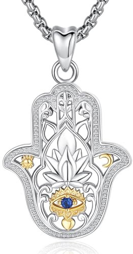 CELESTIA Hand der Fatima Kette Damen Hamsa Hand Anhänger mit Evil Eye Nazar Boncuk Silber 925 Schmuck Talisman Geschenk Frauen Glücksbringer Schutzamulett Gegen Böses