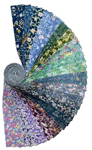 Jelly Roll Stoff, 100% Baumwolle, Quilt-Stoff, 40 vorgeschnittene Streifen (6,3 x 111,8 cm) zum Quilten und Nähen, 20 verschiedene Blumendrucke, cool