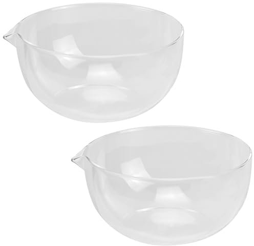 EIKS Glass Bowls with Spout for Mixing and Serving Sauce Jam Salad Coffee Milk Cooking Baking (300ml * 2)