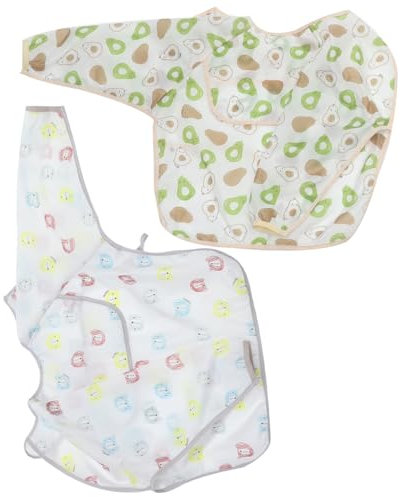 WATIIFUFU 2stücke Mit Langen Ärmeln Wasserdichtes - Mit Krümelauffangschale Für Kleinkinder Für Monate Buntem Design Grüner Kleiner Bunter