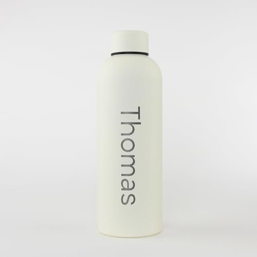 Personalised Engraved Insulated Water Bottle | Stainless Steel Water Bottle | Double Walled Drink Bottle Keeps 12 Hours Hot & 24 Hours Cold 500ML | Vaccum Flask (Off-White)