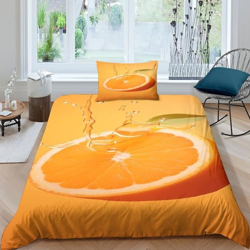 ENYISIYULO Orange Bettbezug Bettwäsche-Sets Kinderbettwäsche-Set Reißverschluss Mit Kissenbezügen Betten Set Für Jugendliche Kinder Schlafzimmer Single（1Tier5x200cm）