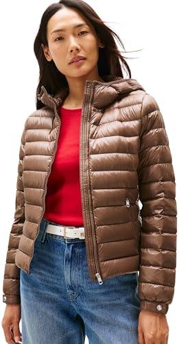 Tommy Hilfiger Damen Steppjacke Down Hooded Jacket mit Reißverschluss, Braun (Hot Coco), XS