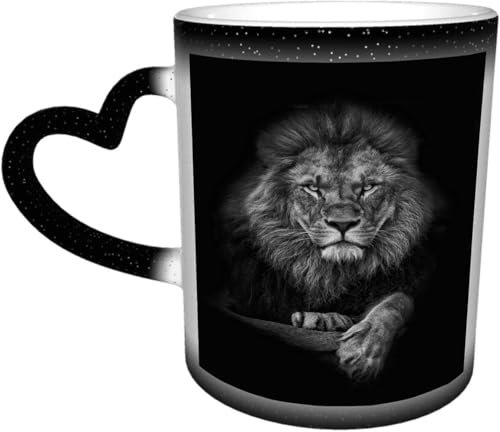 DOHXQM Mug magique - Mug à changement de couleur,Tasse à Café,revêtement thermique,330ml - Idée cadeau pour femmes & hommes,Le Roi Lion en noir et blanc