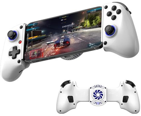 Controller di gioco retrattile wireless per Switch/iOS/Android/PC/Tablet, Gamepad wireless con joystick effetto Hall/trigger Hall, con turbo/giroscopio a 6 assi/vibrazione (Bianco con ventola)