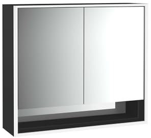 Emco loft Lichtspiegelschrank mit Unterfach, 800mm, 2 Türen, Aufputzmodell, schwarz/Spiegel, 9798135, Ausführung: 2 Türen