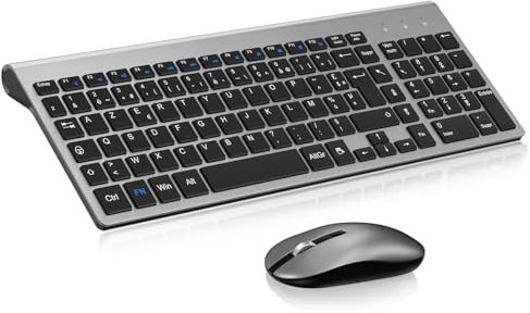 Ensemble Clavier et Souris sans Fil, cimetech Claiver AZERTY Français, Combo Clavier et Souris, Set Silencieux avec Récepteur Nano USB 2.4GHz, Compatible avec Windows/MacOS, Windows PC Laptop - Gris