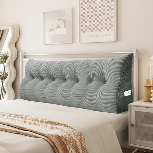 OHMG Weiches Keilkissen Bett Großes Rückenkissen,bequem und stützend, Lesekissen Wandkissen Lendenkissen für Couch und Betten,Stützkissen,Nackenkissen mit abnehmbarem Bezug (Grau, 200 * 50 * 20cm)