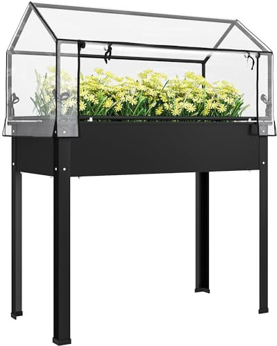 Outsunny Hochbeet mit Abdeckung, erhöhtes Kräuterbeet mit Ablauflöchern, Pflanzkasten aus Metall, wetterbeständig Gemüsebeet, Gartenbeet, Pflanzbeet für Garten, Balkon, 100 x 48 x 124 cm, Schwarz