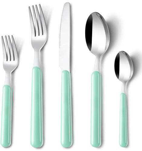 BEWOS Juego de cubiertos de 30 piezas, servicio para 6, juegos de cubiertos de cocina, juego de tenedores, cuchillos y cucharas negros, cubiertos de acero inoxidable para el hogar y fiestas