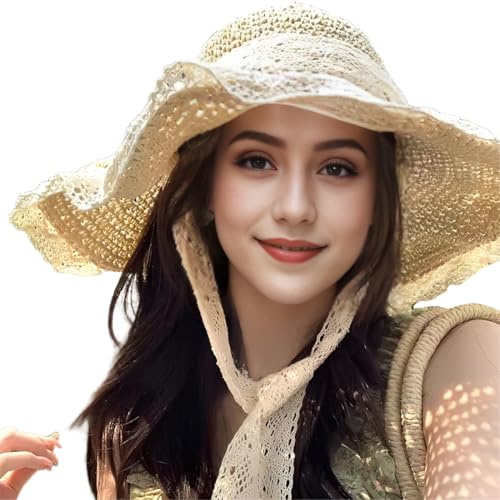 KUMSODE Chapeau De Paille Femme UPF 50+ Chapeau De Plage Grand Chapeau De Paille Chapeau Pliable Respirant Visor Cap Casquette Visière pour Plages, Voyage, Shopping