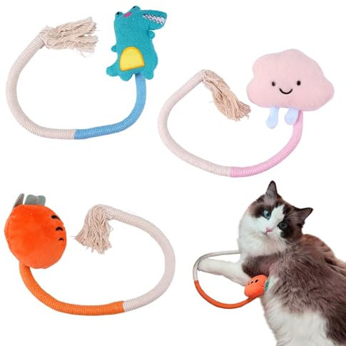 3 Stück Kauspielzeug Katze Zahnwechsel, Zahnreinigung Katzenspielzeug Seil, Interaktive Katzenminze Beißseil, Reißfestigkeit Minzbiss für Katzen, Katzenbeißseil für Katzen und Gegen Mundgeruch